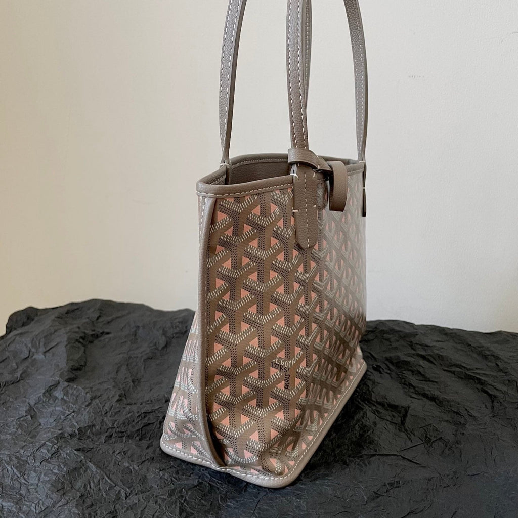 ANJOU MINI BAG 20 IN GREY MIX PINK GOYARDINE CANVAS AND CALFSKIN