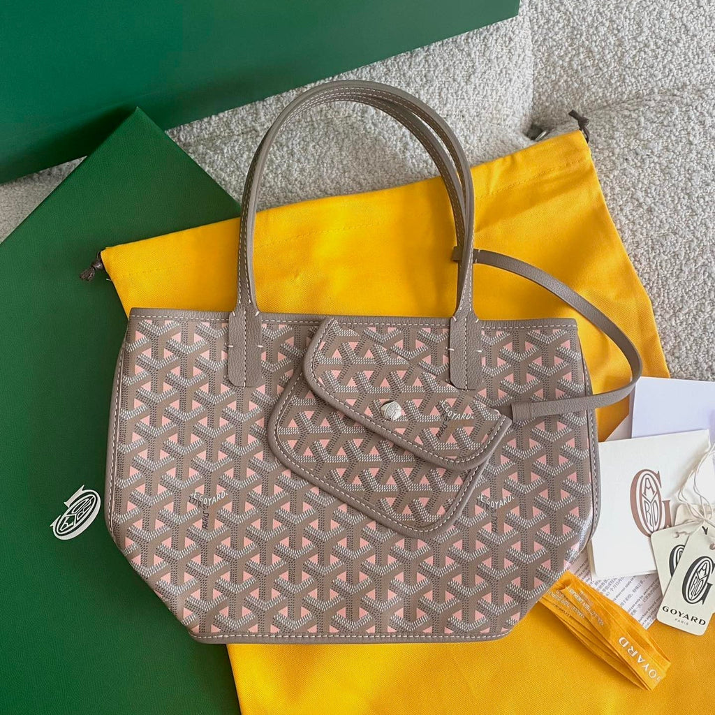 ANJOU MINI BAG 20 IN GREY MIX PINK GOYARDINE CANVAS AND CALFSKIN