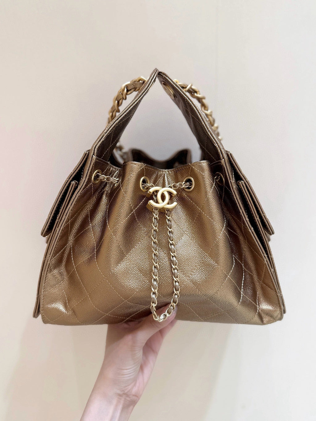 CHANEL 25 MEDIUM HANDBAG 30 IN GOLDEN BROWN CALFSKIN WITH GOLD HARDWARE