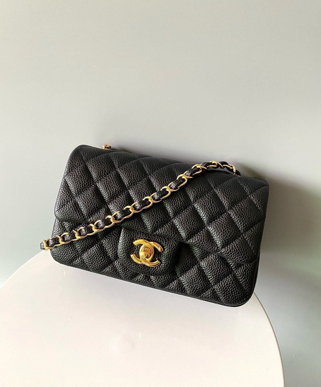 MINI RECTANGLE FLAP BAG 20CM BLACK CAVIAR GOLD HARDWARE