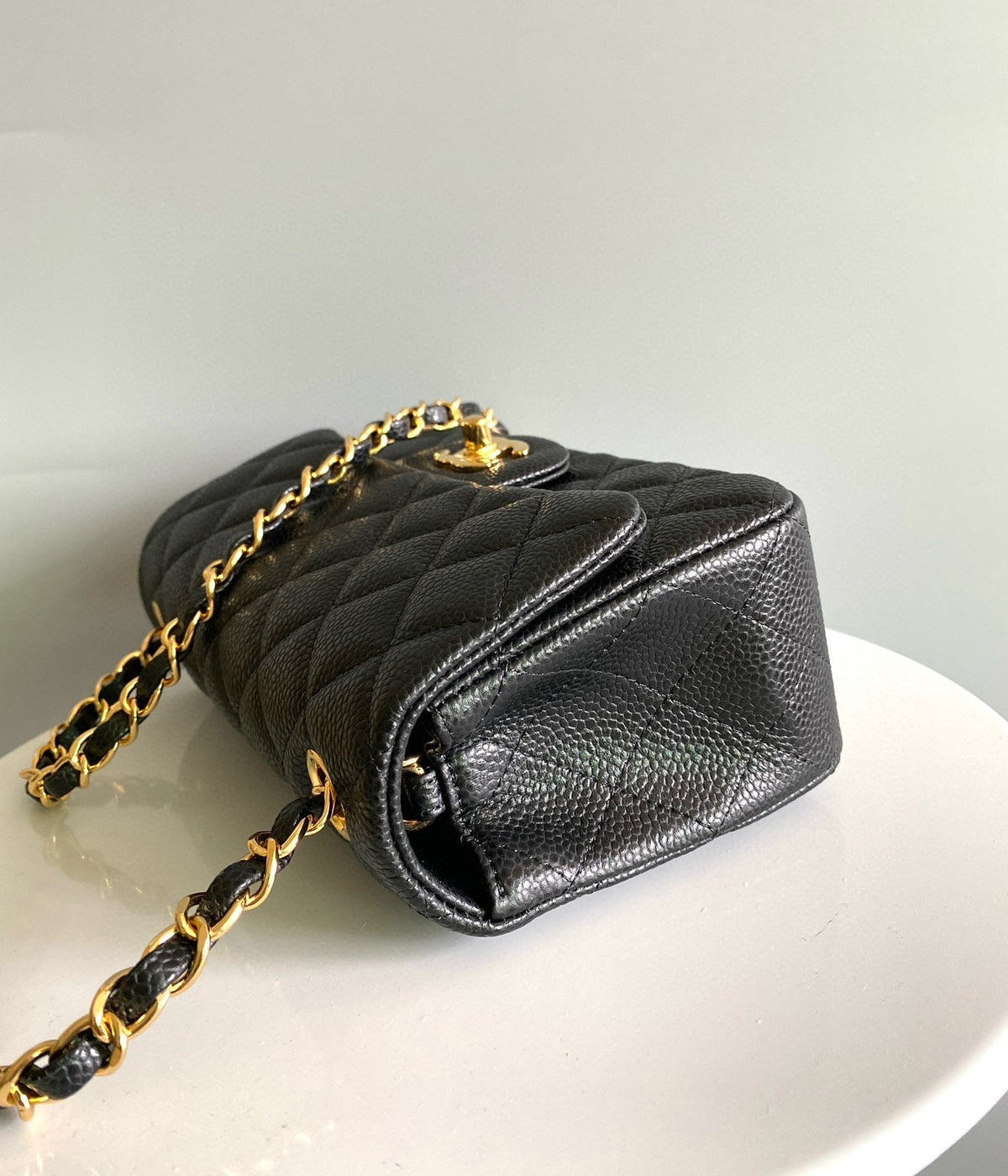 MINI RECTANGLE FLAP BAG 20CM BLACK CAVIAR GOLD HARDWARE