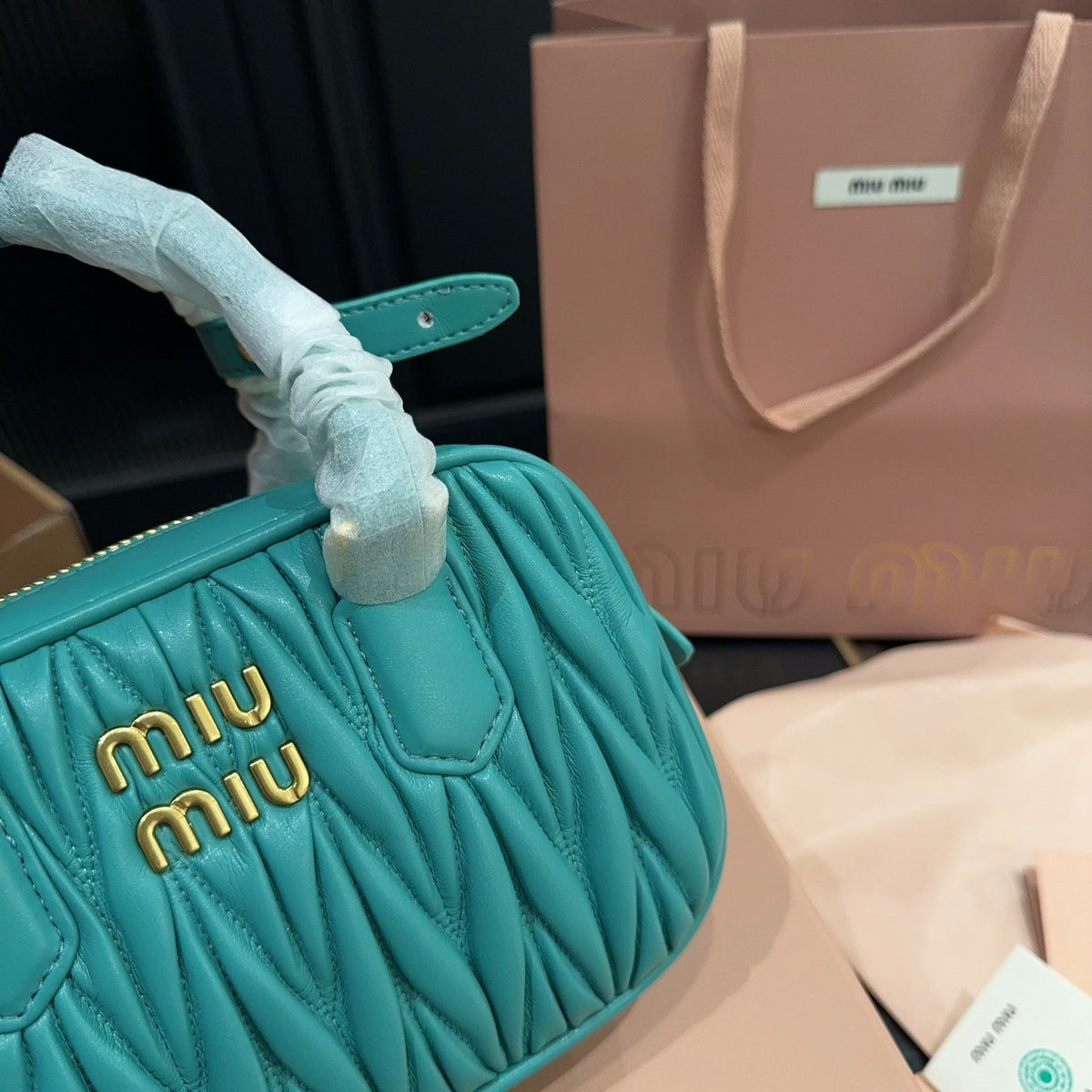 ARCADIE MATELASSÉ BAG 20 IN HIPPIE BLUE LAMBSKIN GOLD HARDWARE