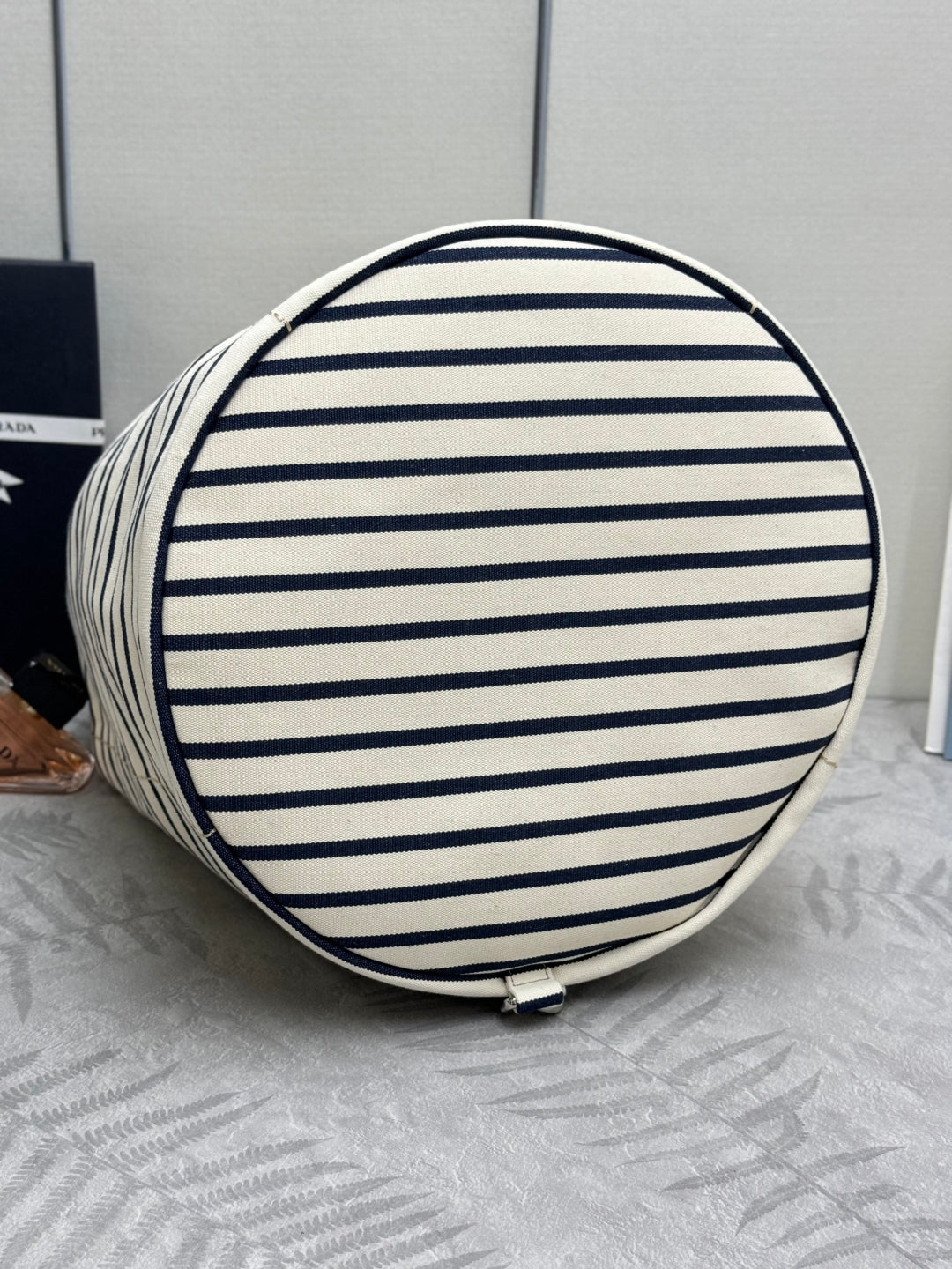 PRADA 25S DRAWSTRING BACKPACK 55 IN HORIZONTAL STRIPES CANVAS SILVER HARDWARE