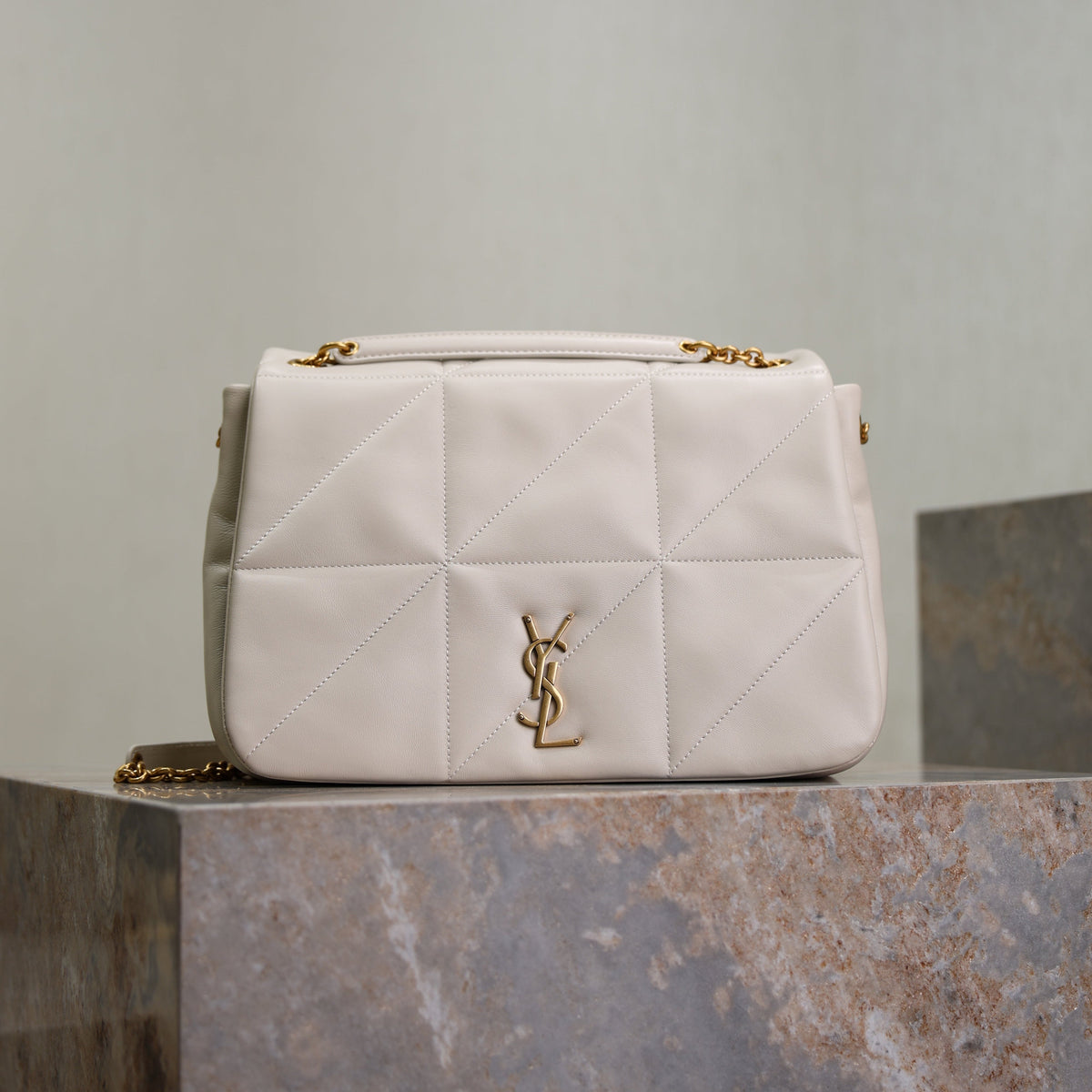 YSL 25S JAMIE 4.3 29 IN BLANC VINTAGE LAMBSKIN GOLD HARDWARE