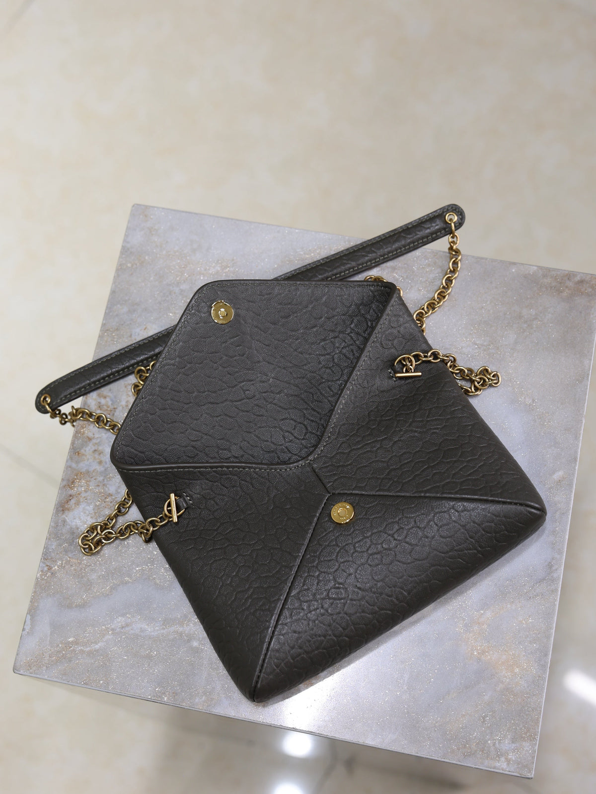 YSL 25S CALYPSO MINI 19 IN CHARCOAL GRAY LAMBSKIN GOLD HARDWARE