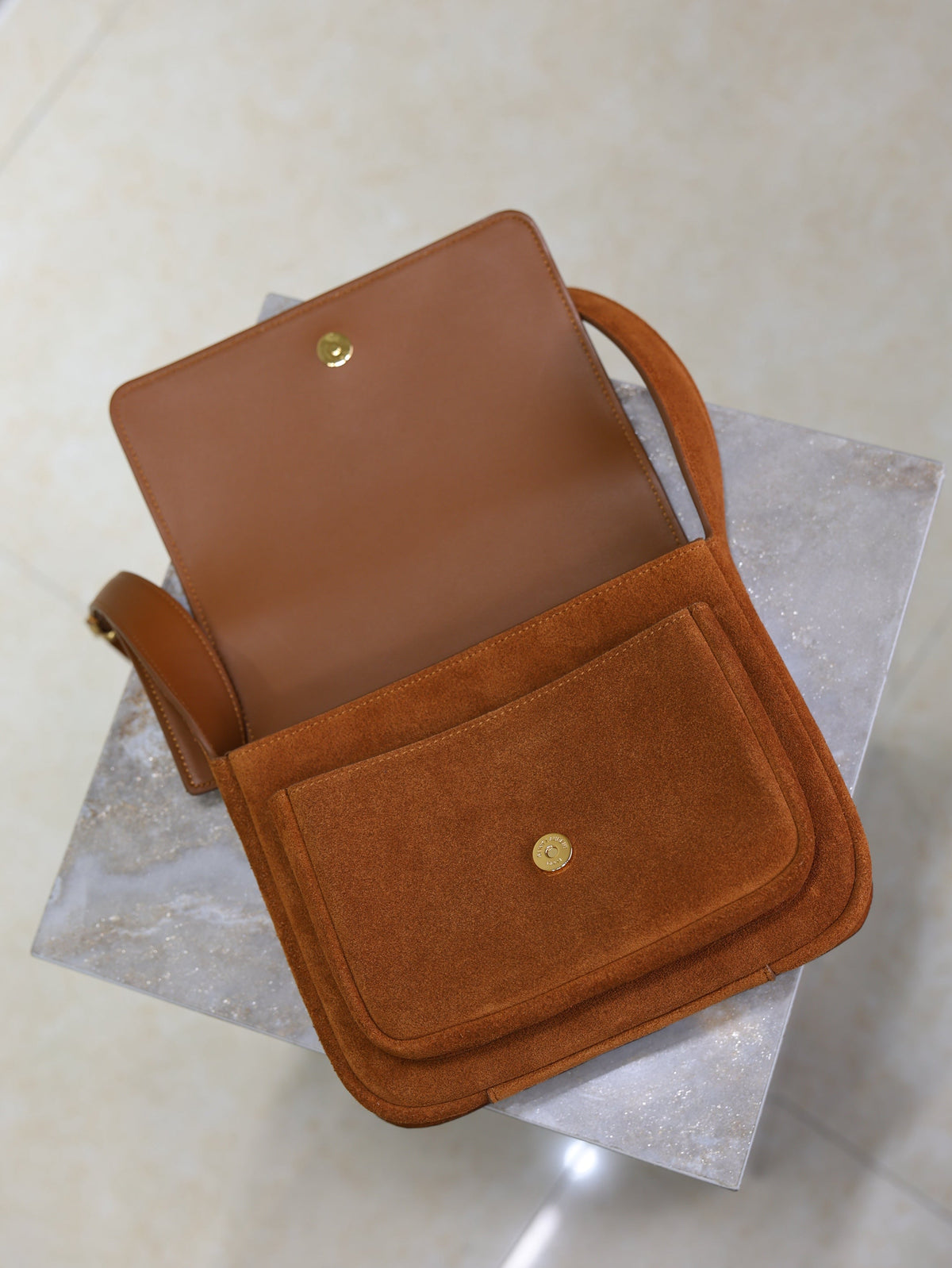 YSL 25S NIKI SATCHEL 22 IN DARK CARAMEL SUEDE GOLD HARDWRE