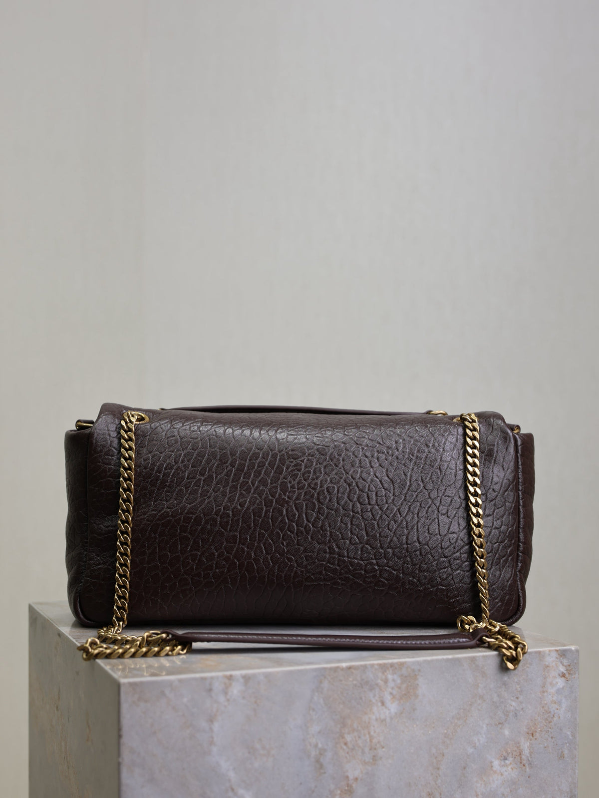 YSL 25S CALYPSO 30 IN DARK CHOCOLATE GRAINED CALFSKIN GOLD HARDWARE