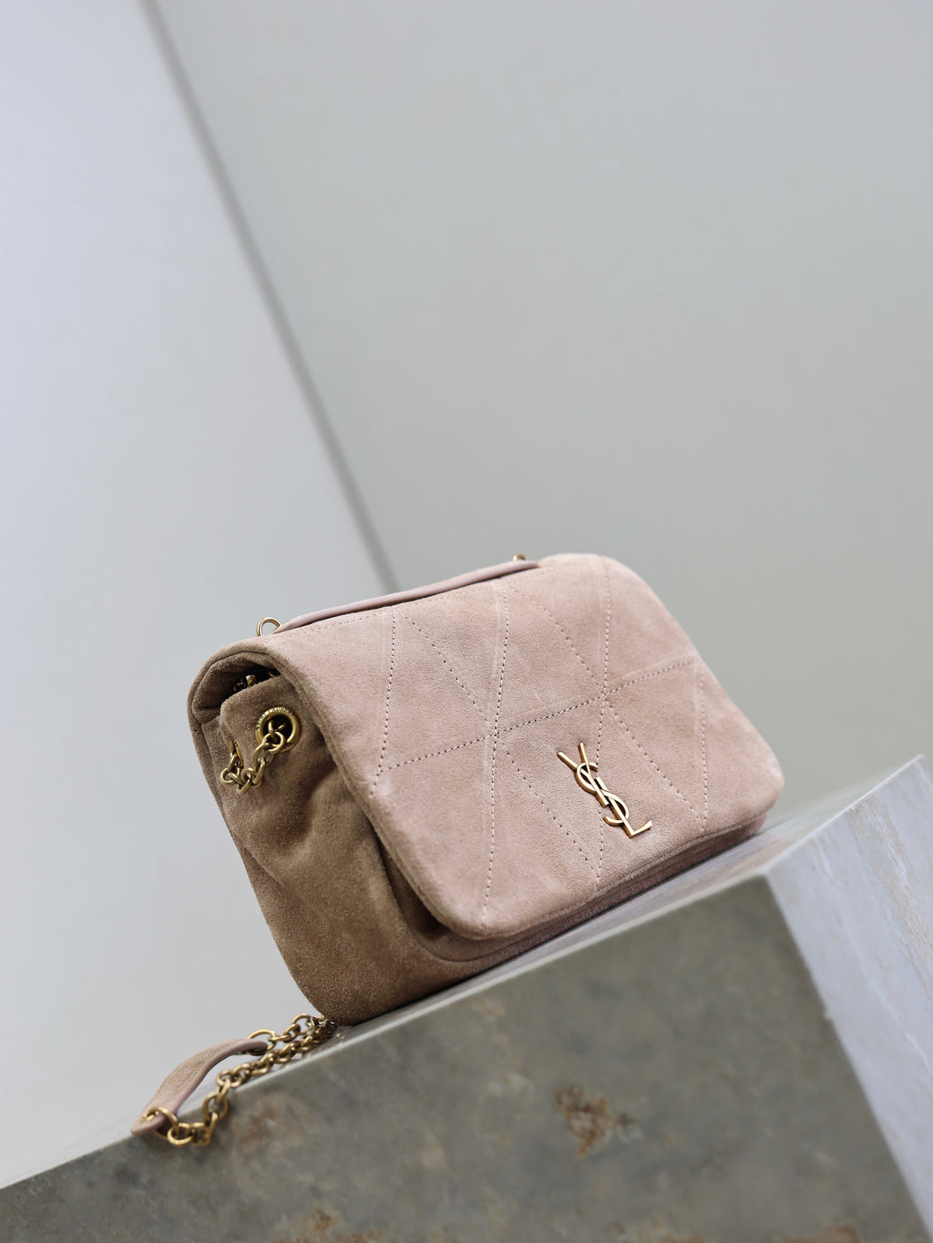 YSL 25S JAMIE 4.3 MINI 20 IN DUSTY ROSE BEIGE SUEDE GOLD HARDWRE