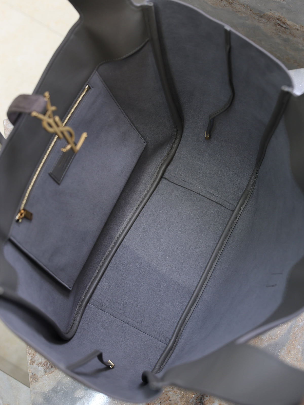 YSL 25S LE 5 À 7 BEA 50 IN DARK GRAY SUEDE GOLD HARDWRE