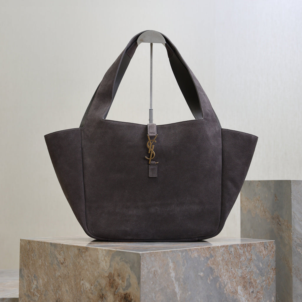 YSL 25S LE 5 À 7 BEA 50 IN DARK GRAY SUEDE GOLD HARDWRE