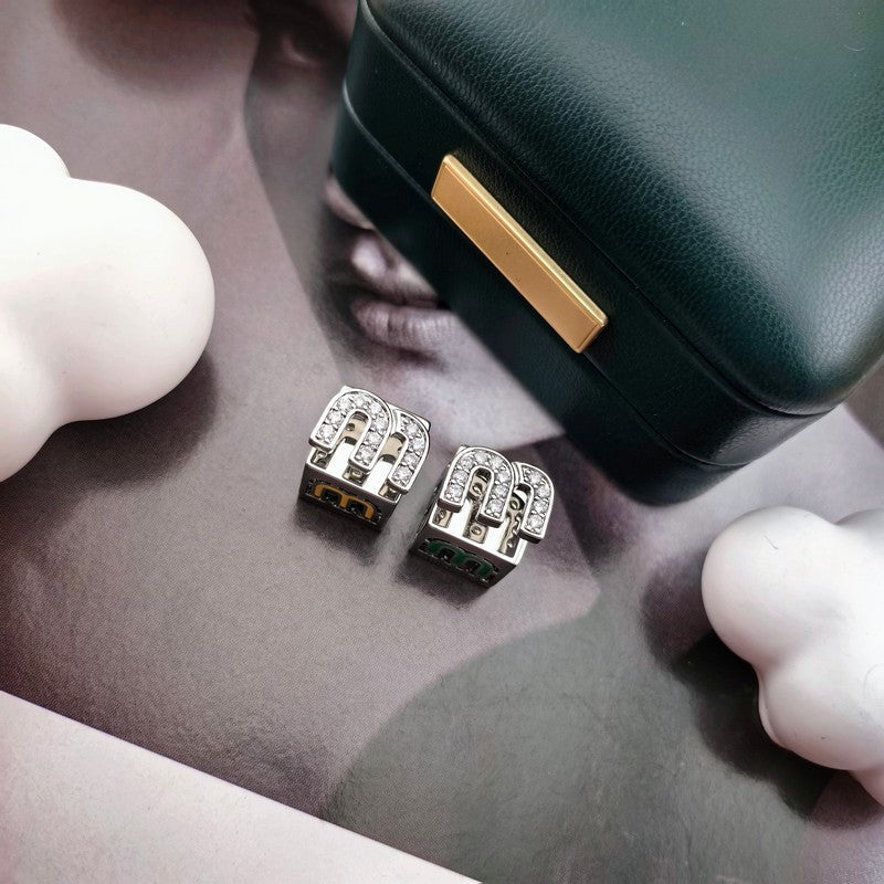 18K Miu Green & Yellow Cube Earrings