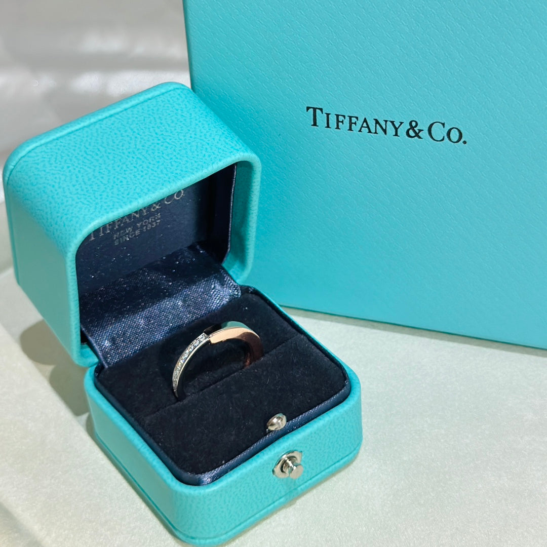 18K Tiffany Lock Diamond Rose Gold Ring