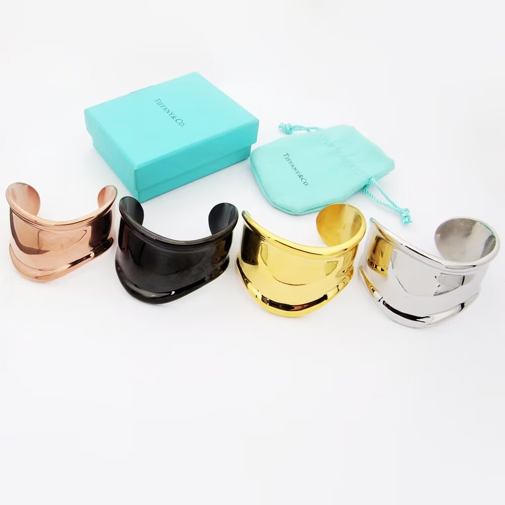 18K Tiffany Elsa Peretti Small Bone Cuff Black Bracelet
