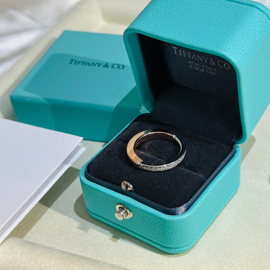 18K Tiffany Lock Diamond Rose Gold Ring