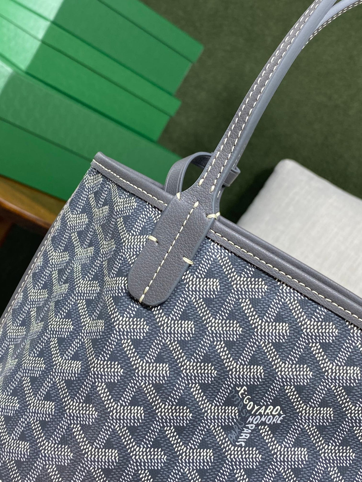 ANJOU MINI BAG 20 IN GREY GOYARDINE CANVAS AND CALFSKIN