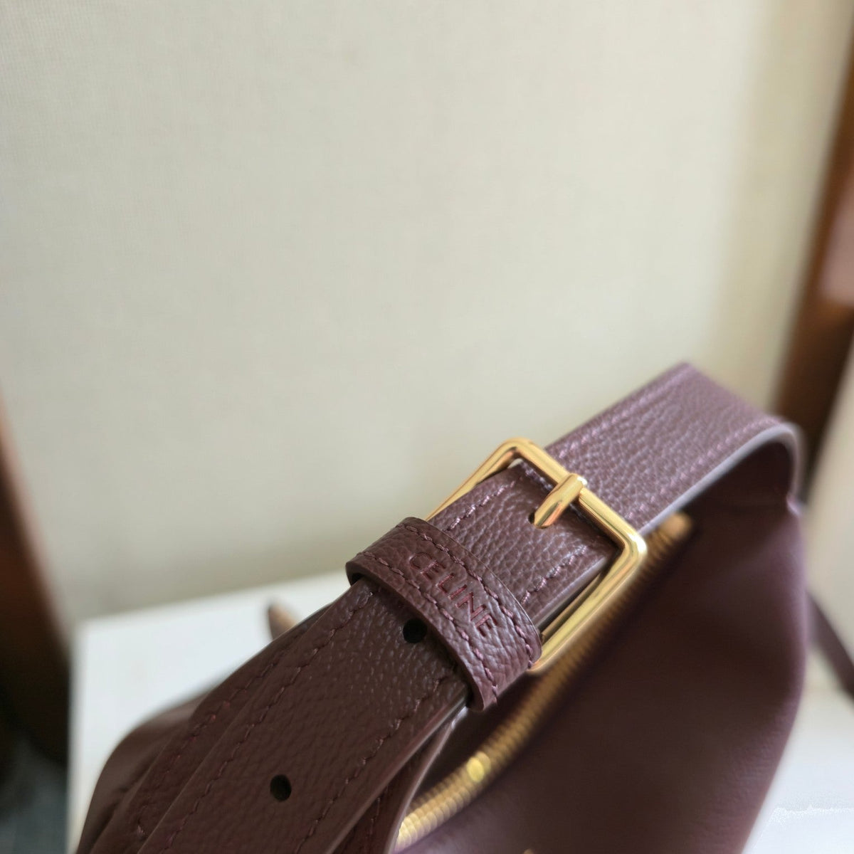 CELINE 25S TEEN LULU BAG 24MM IN SYRAH RED CALFSKIN GOLD HARDWARE