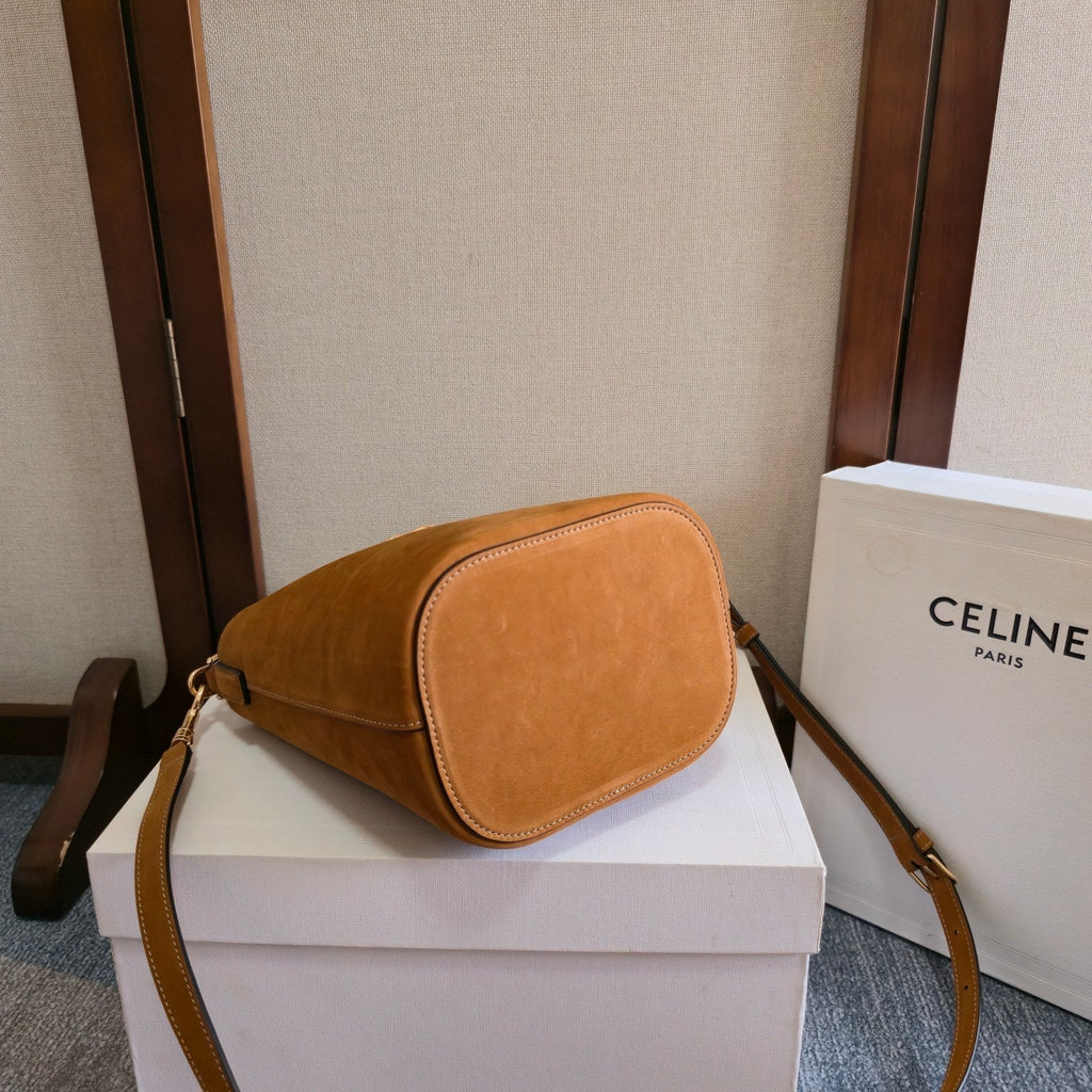 CELINE 25S LOUISE BAG 19MM IN BROWN SUEDE GOLD HARDWARE