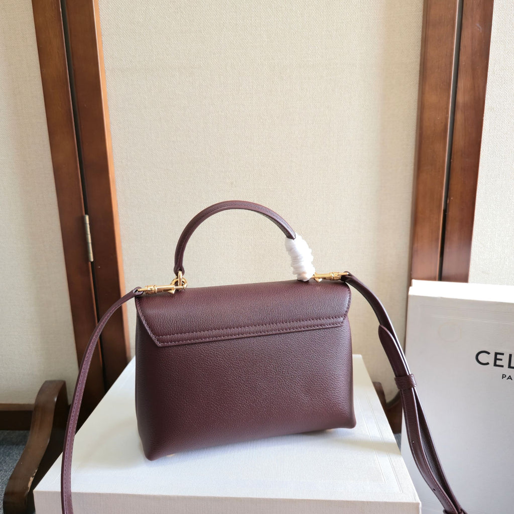 CELINE 25S NINO BAG 20MM IN SYRAH RED GRAINED CALFSKIN GOLD HARDWARE