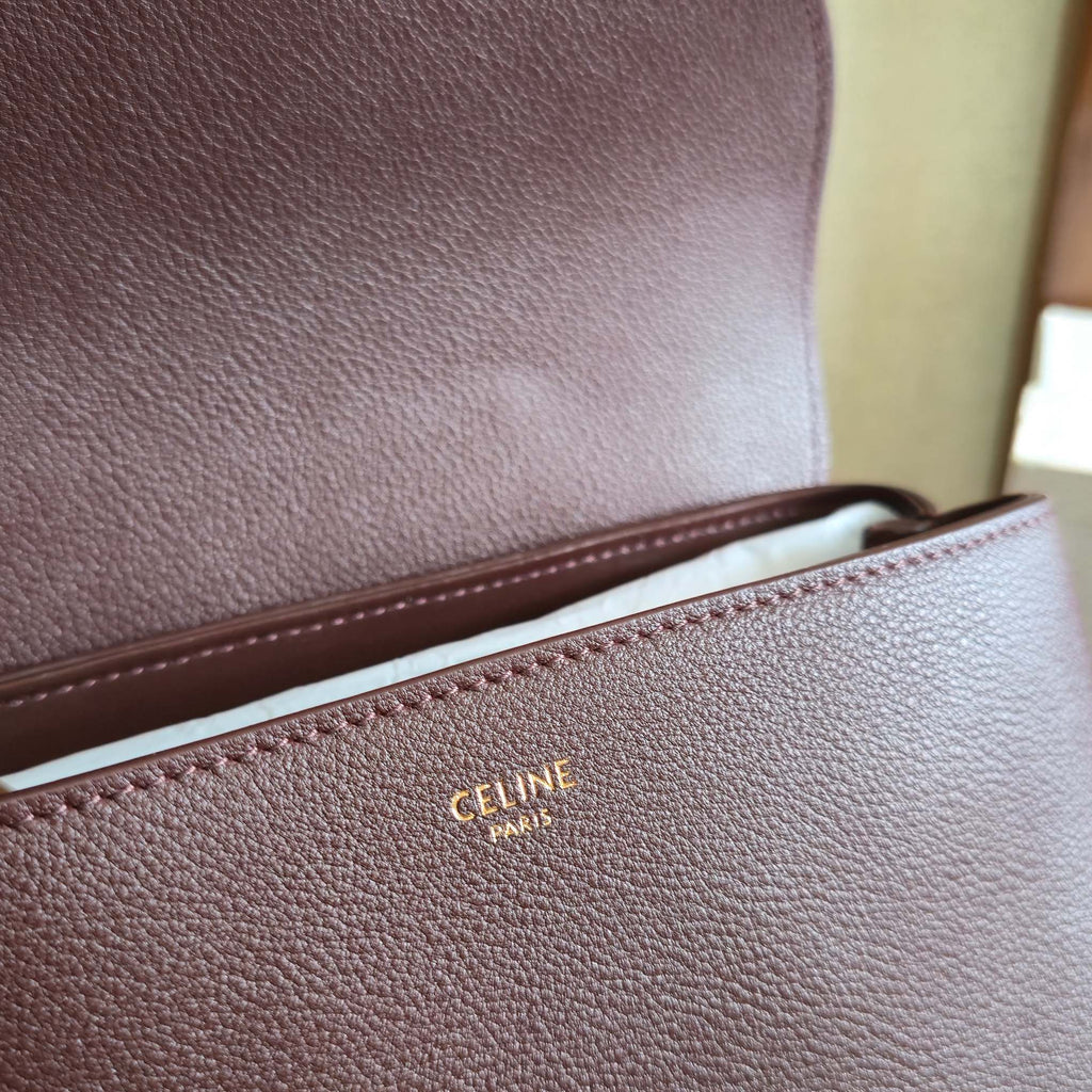 CELINE 25S MEDIUM NINO BAG 25MM IN SYRAH RED CALFSKIN GOLD HARDWARE