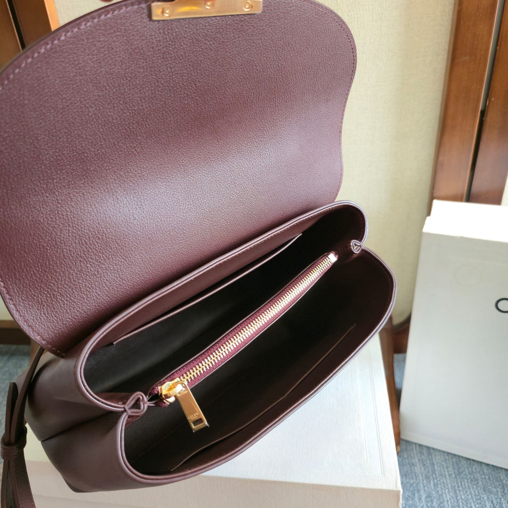 CELINE 25S MEDIUM NINO BAG 25MM IN SYRAH RED CALFSKIN GOLD HARDWARE