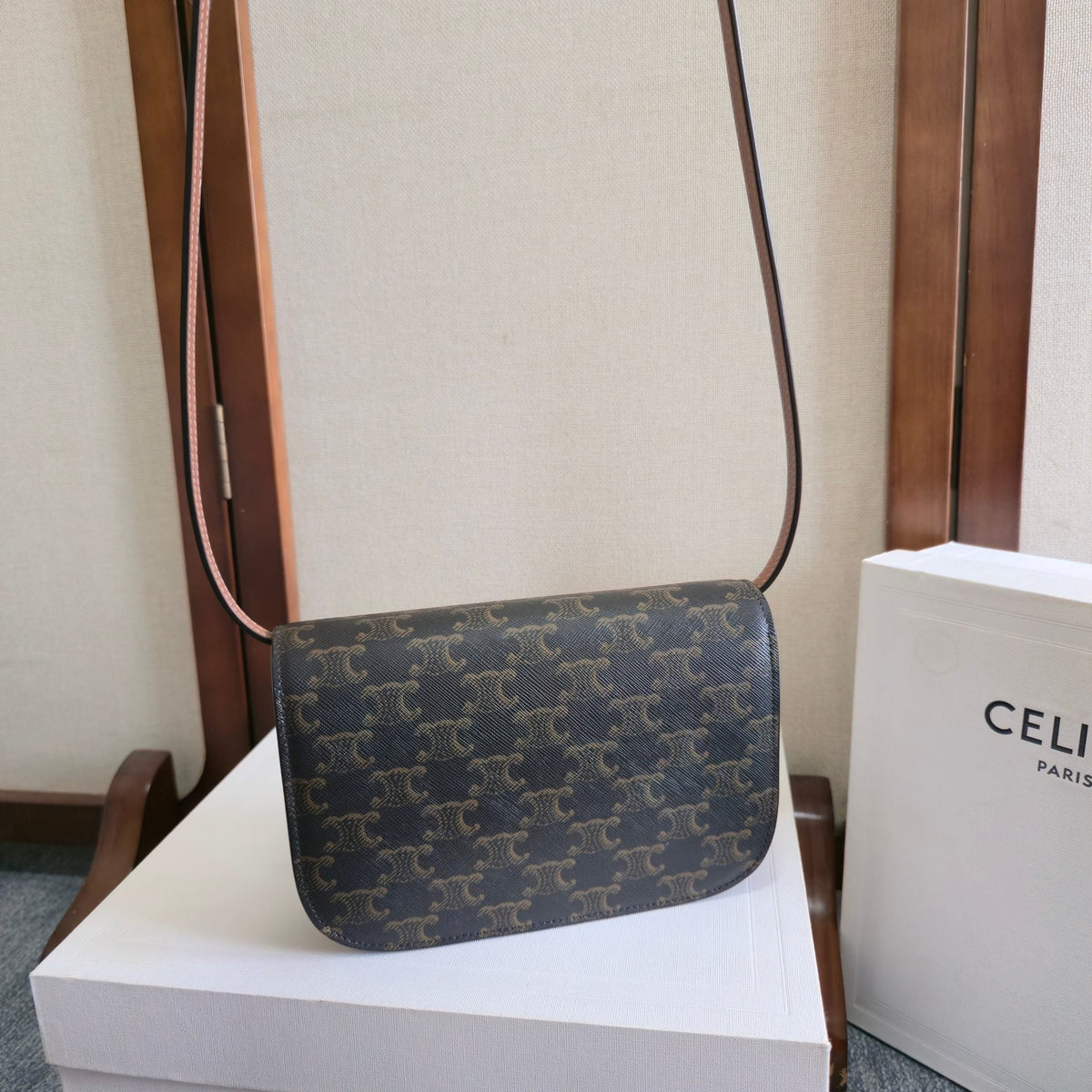 CELINE 25S DUO WALLET ON STRAP 20MM IN TRIOMPHE CANVAS AND CALFSKIN