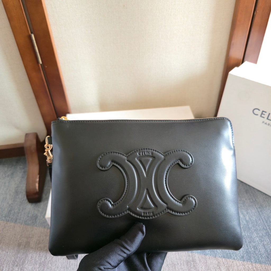 CELINE 25S HANDBAG 24MM IN BLACK GLOSSY CALFSKIN