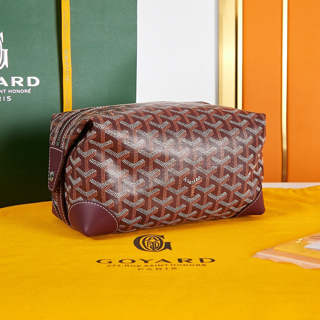 BOWLING TOILETRY BAG 24 IN BURGUNDY RED GOYARDINE CANVAS AND CALFSKIN