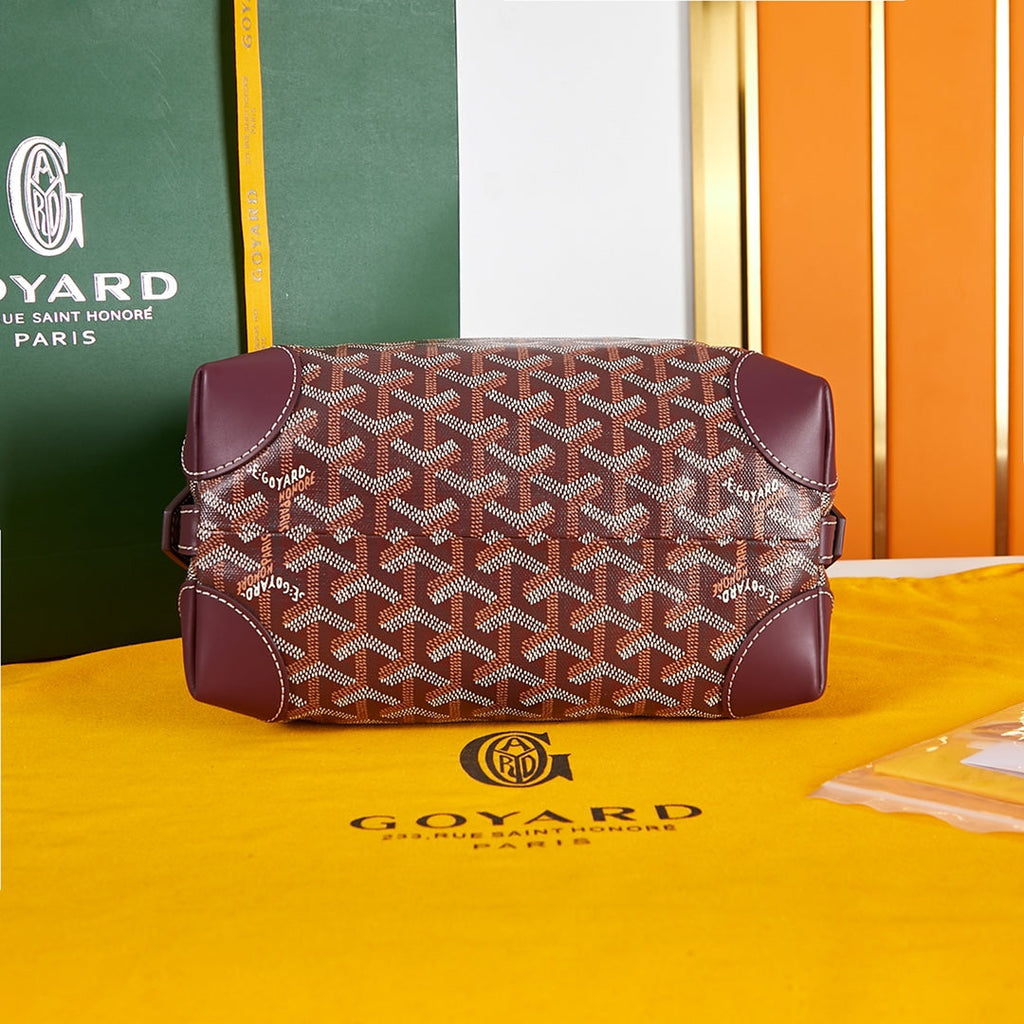 BOWLING TOILETRY BAG 24 IN BURGUNDY RED GOYARDINE CANVAS AND CALFSKIN