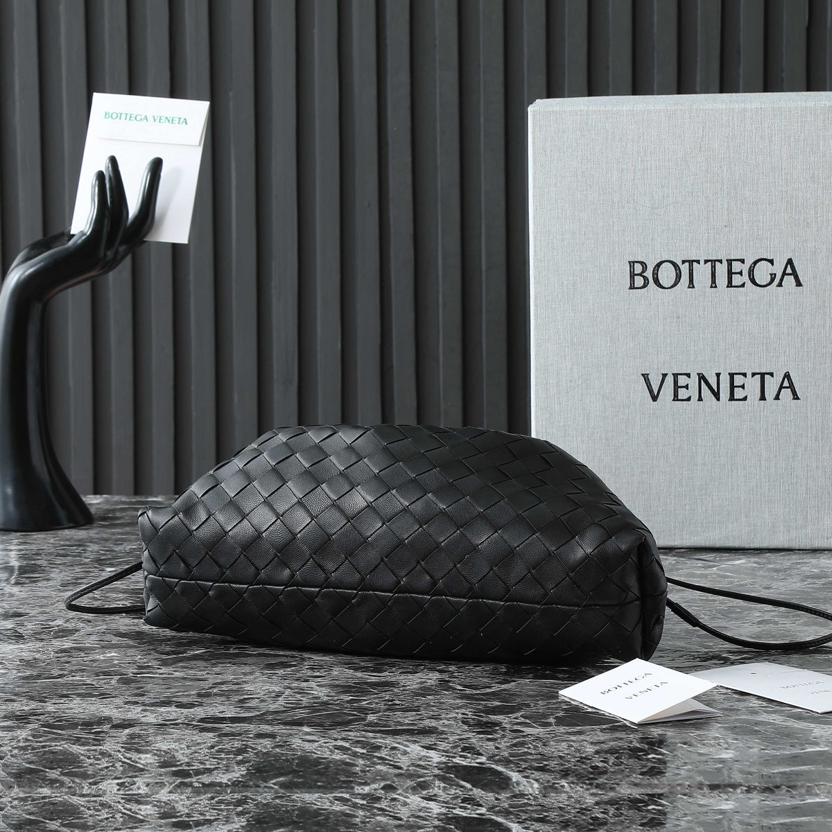 BOTTEGA VENETA 25S DUSTBAG NOTTE 33 IN BLACK CALFSKIN GOLD HARDWARE