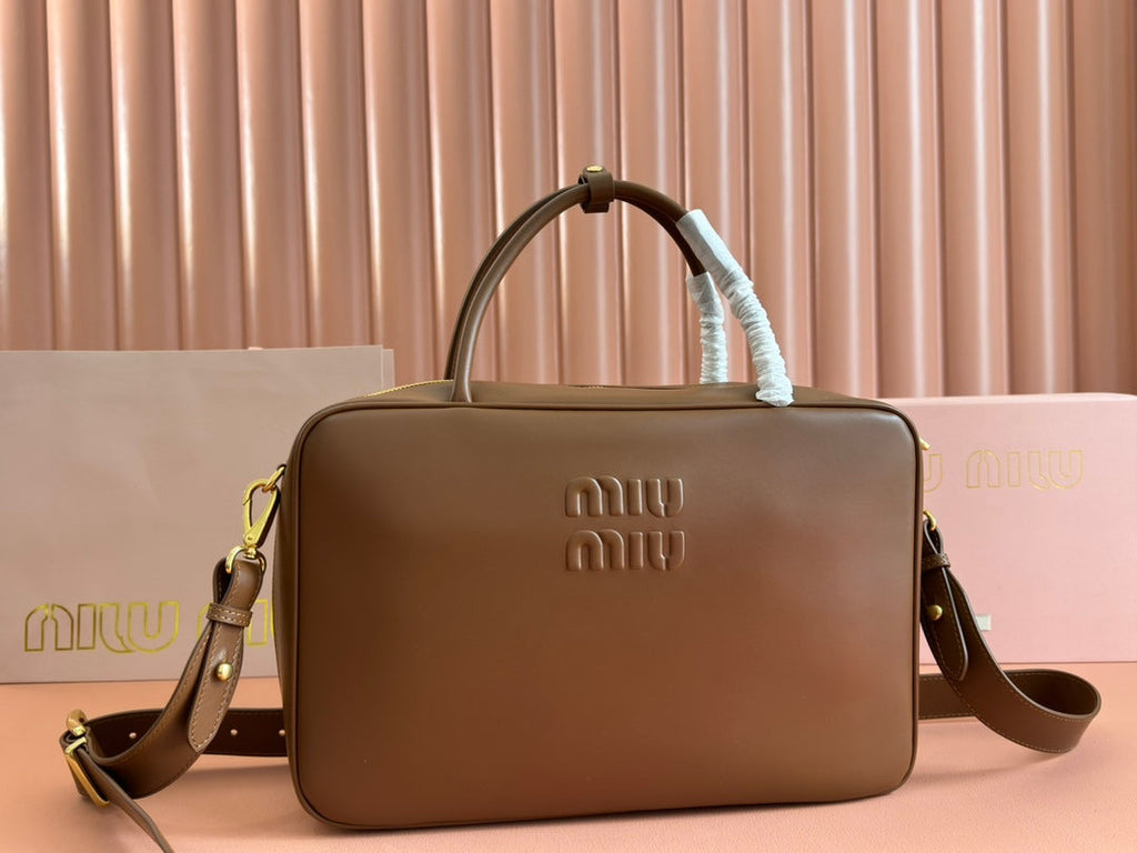 BEAU TOP HANDLE BAG 34 IN TAWNY BROWN SMOOTH CALFSKIN