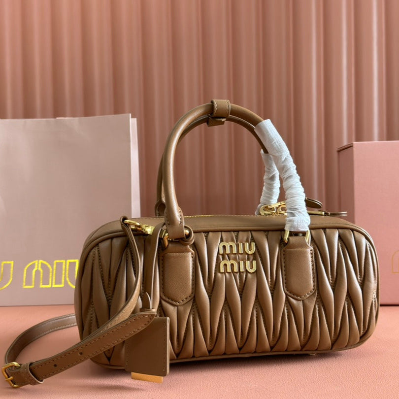 ARCADIE MATELASSÉ BAG 27 IN SEPIA BROWN CALFSKIN GOLD HARDWARE