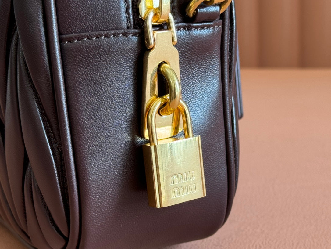 ARCADIE MATELASSÉ BAG 24 IN CHESTNUT BROWN LAMBSKIN GOLD HARDWARE