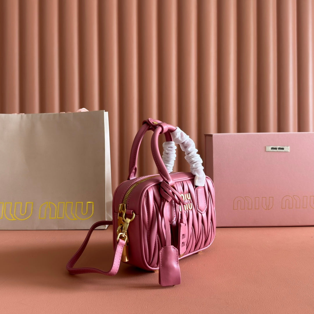 MIUMIU 26S ARCADIE MATELASSE BAG 19 IN DUSTY ROSE PINK CALFSKIN GOLD HARDWARE