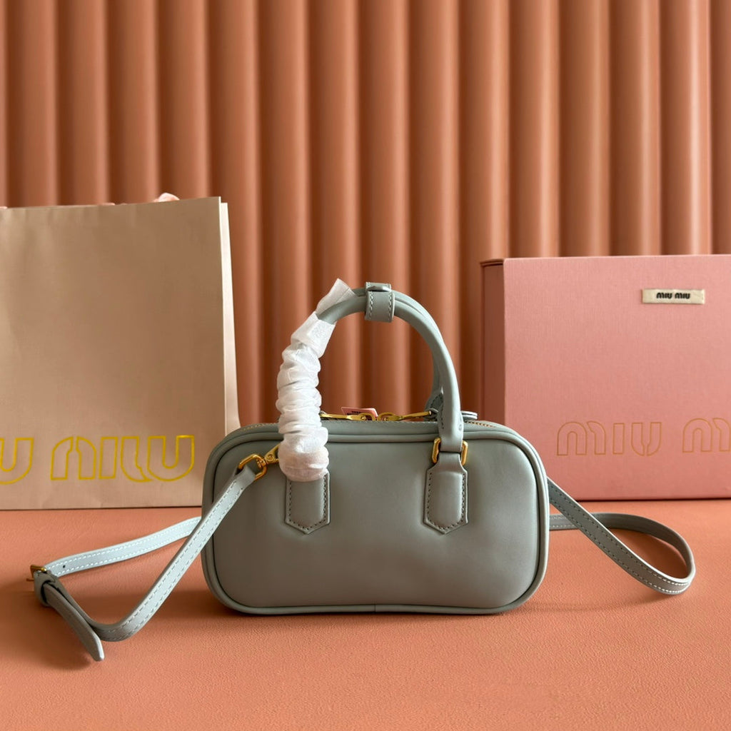 MIUMIU 26S ARCADIE BAG 19 IN SAGE GRAY CALFSKIN GOLD HARDWARE