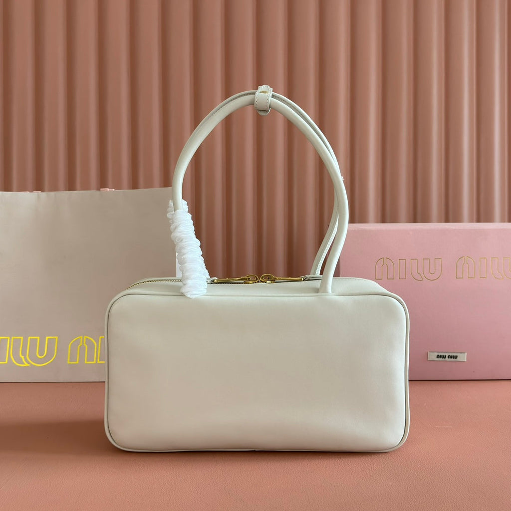 MIUMIU 26S BEAU TOP HANDLE BAG 29 IN WHITE CALFSKIN GOLD HARDWARE