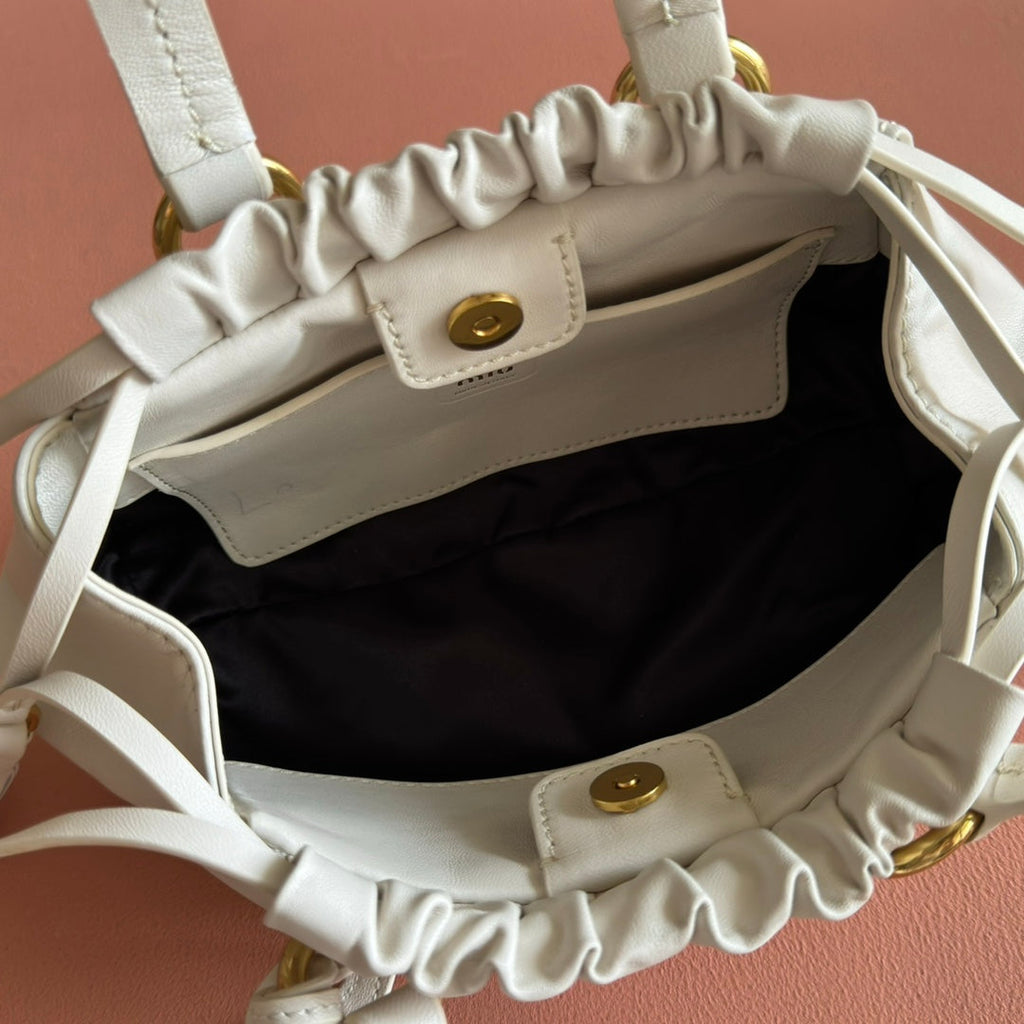 MIUMIU 26S JOIE HAND BAG 22 IN WHITE SHINY LAMBSKIN GOLD HARDWARE