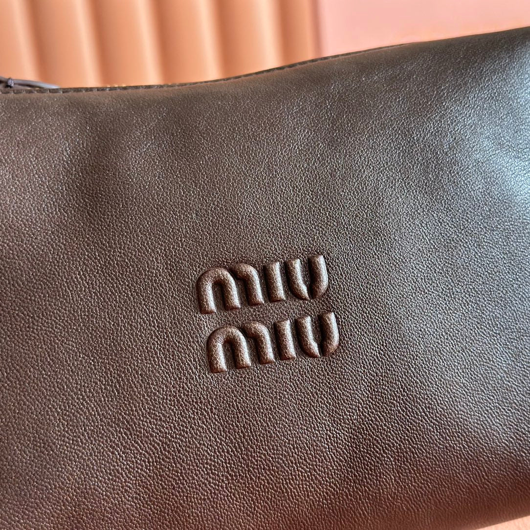 MIUMIU 26S CORDUROY POUCH BAG 25 IN DARK BROWN CALFSKIN GOLD HARDWARE