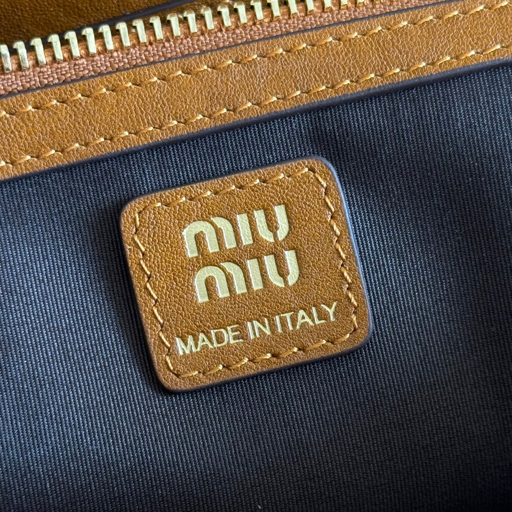 MIUMIU 26S TOP-HANDLE BAG 28 IN TAN BROWN CALFSKIN GOLD HARDWARE