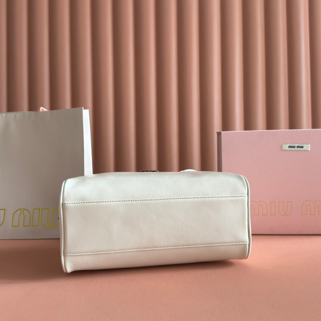 MIUMIU 26S TOP-HANDLE BAG 28 IN WHITE CALFSKIN GOLD HARDWARE