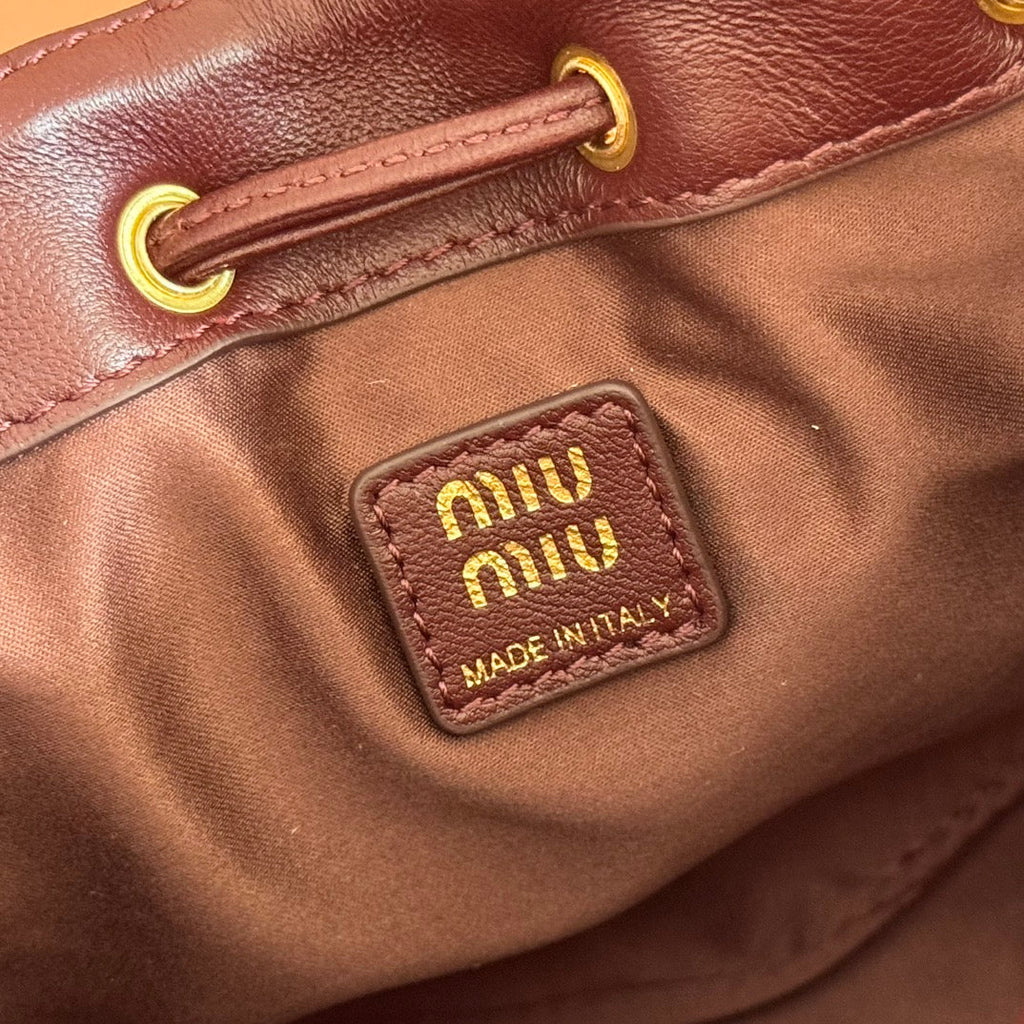 MIUMIU 26S MATELASSE POUCH BAG 16 IN DARK BROWN CALFSKIN GOLD HARDWARE