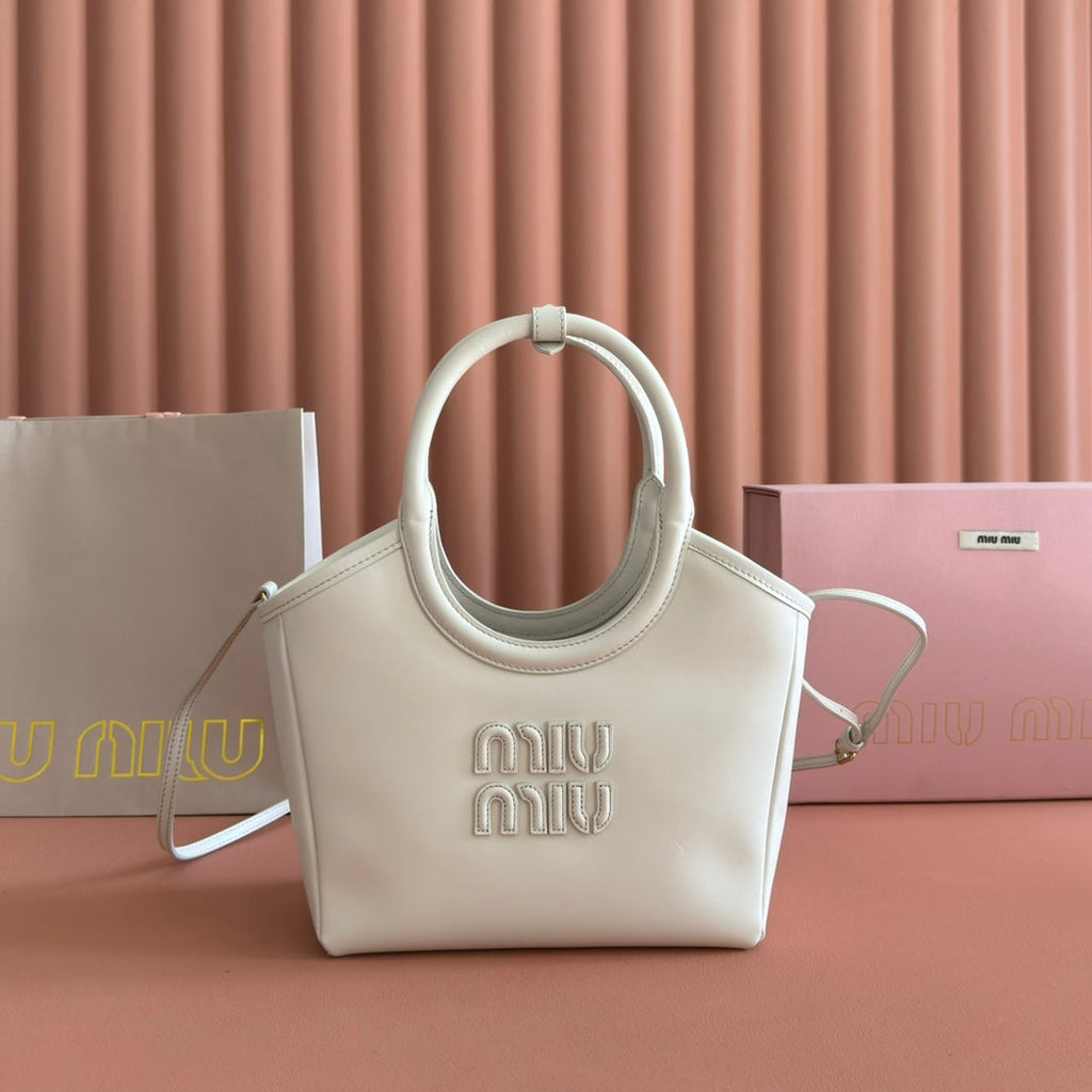 MIUMIU 26S IVY BAG 23 IN WHITE CALFSKIN GOLD HARDWARE