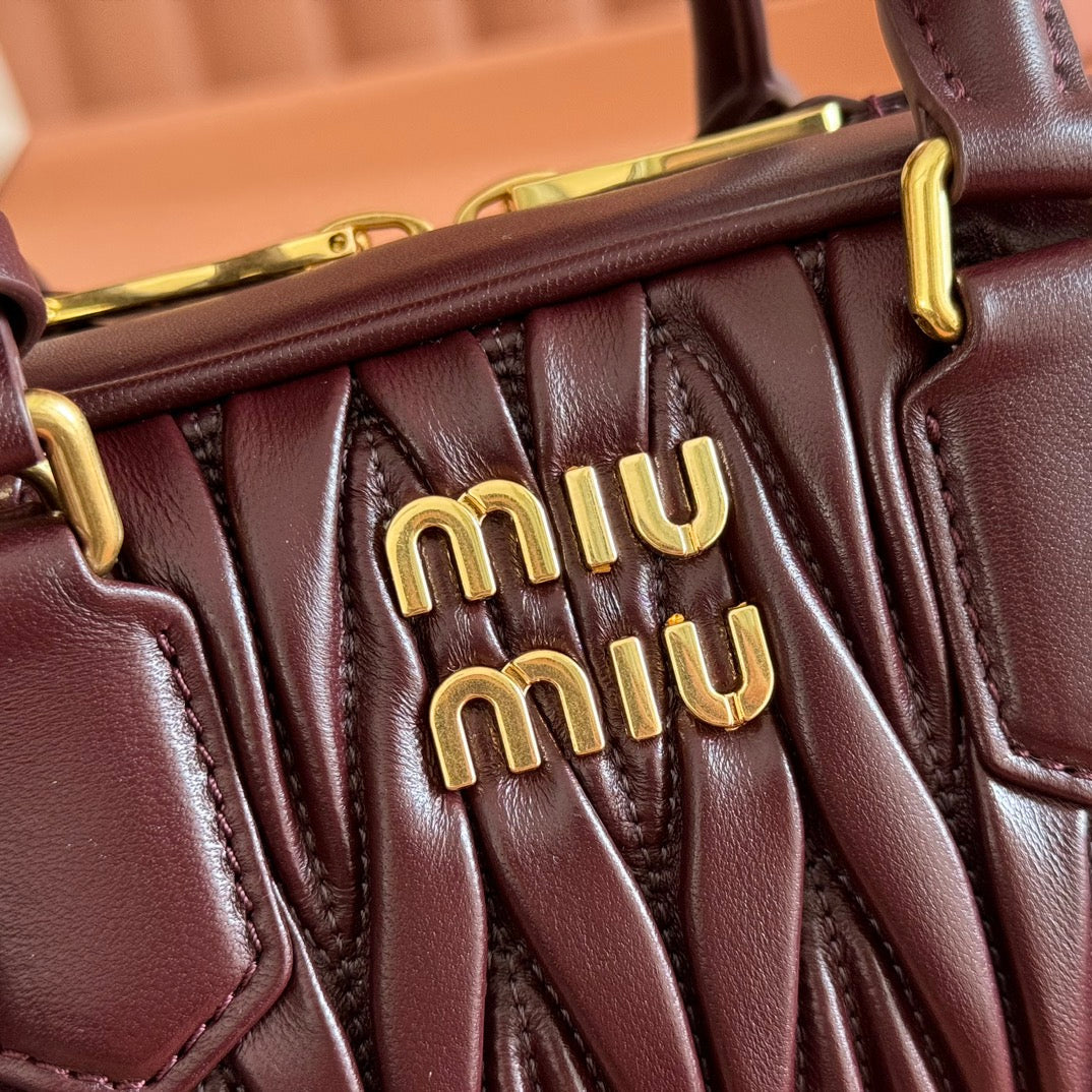 MIUMIU 26S ARCADIE MATELASSE BAG 22 IN DARK BROWN CALFSKIN GOLD HARDWARE