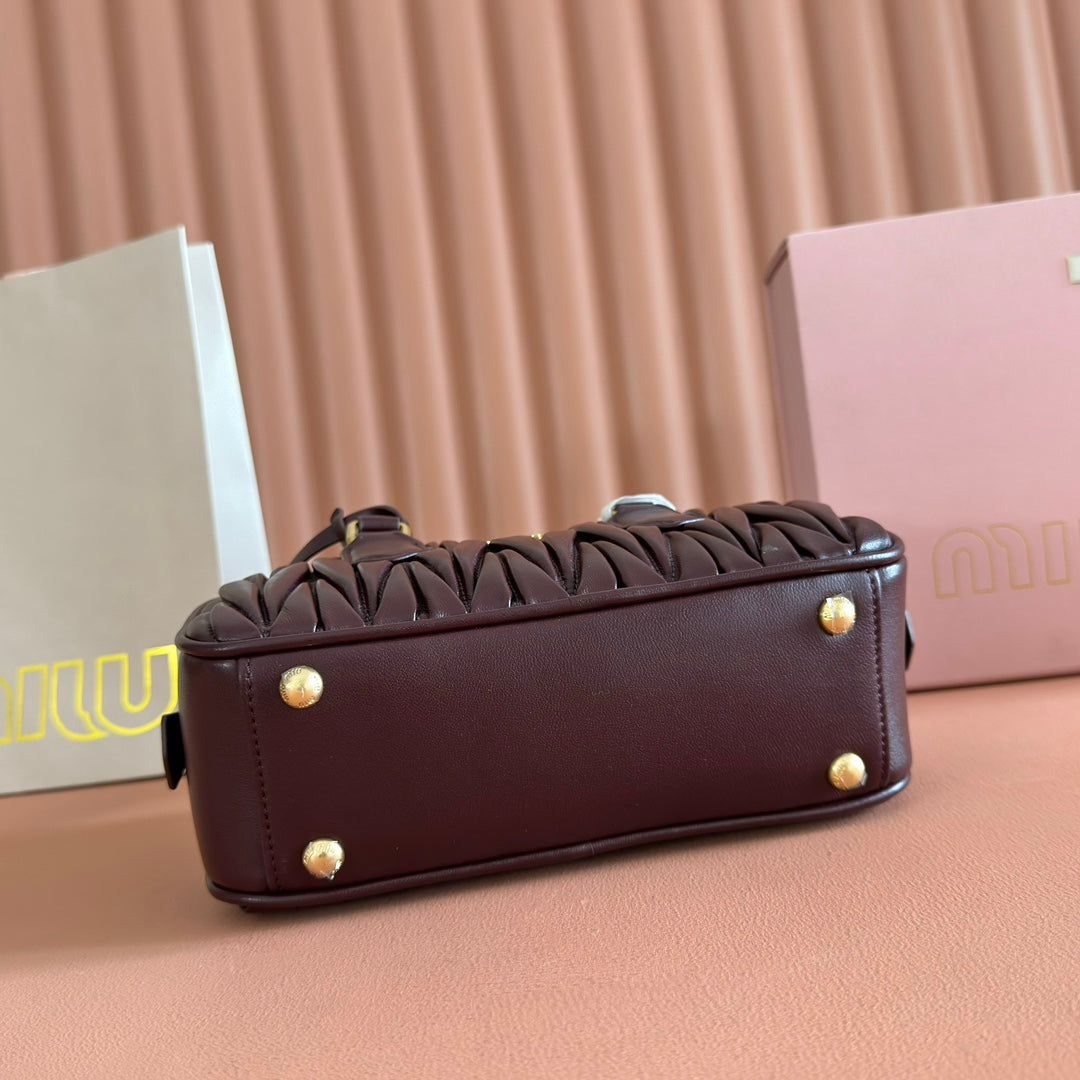 MIUMIU 26S ARCADIE MATELASSE BAG 22 IN DARK BROWN CALFSKIN GOLD HARDWARE