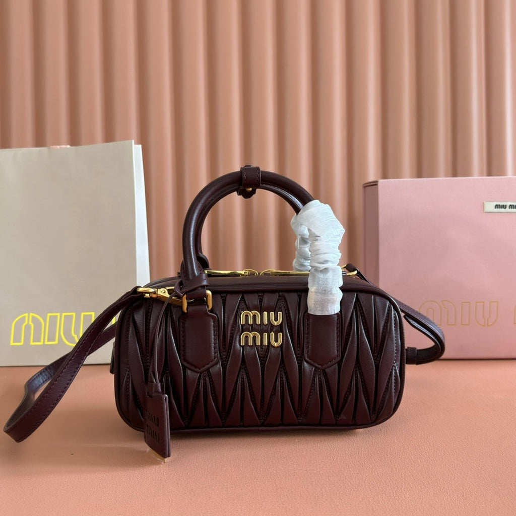 MIUMIU 26S ARCADIE MATELASSE BAG 22 IN DARK BROWN CALFSKIN GOLD HARDWARE