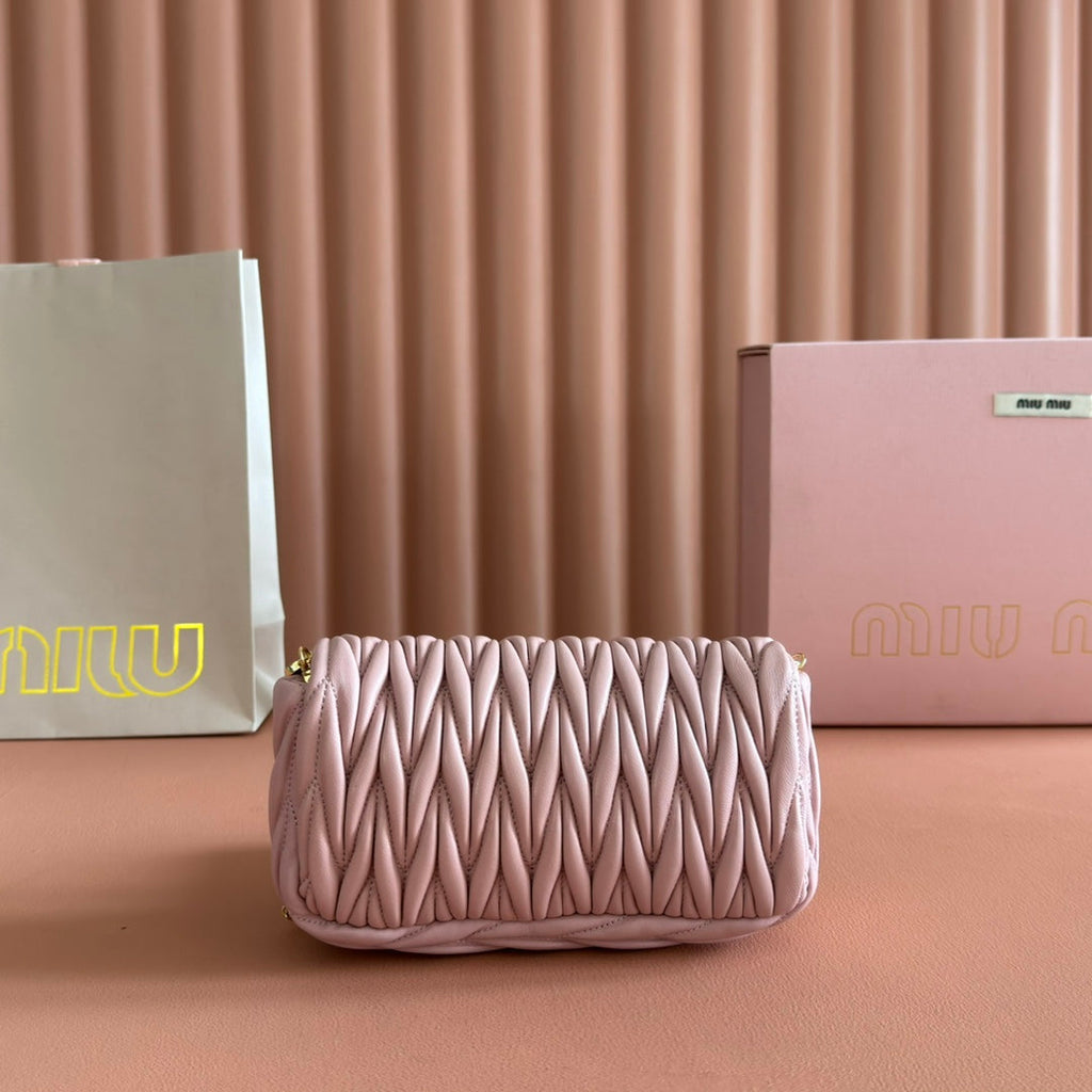 MIUMIU 26S MATELASSE MINI BAG 18 IN PINK CALFSKIN GOLD HARDWARE