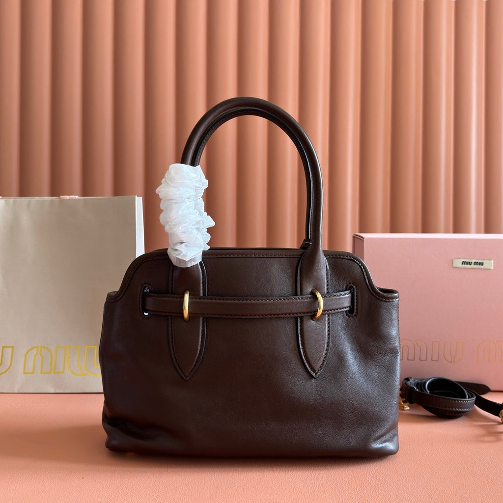 MIUMIU 26S BORSA AVENTURE BAG 30 IN DARK BROWN CALFSKIN GOLD HARDWARE