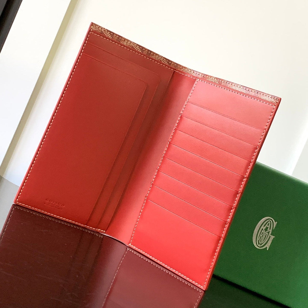 RICHELIEU CHECKBOOK WALLET 19 IN PERSIAN RED GOYARDINE CANVAS AND CALFSKIN