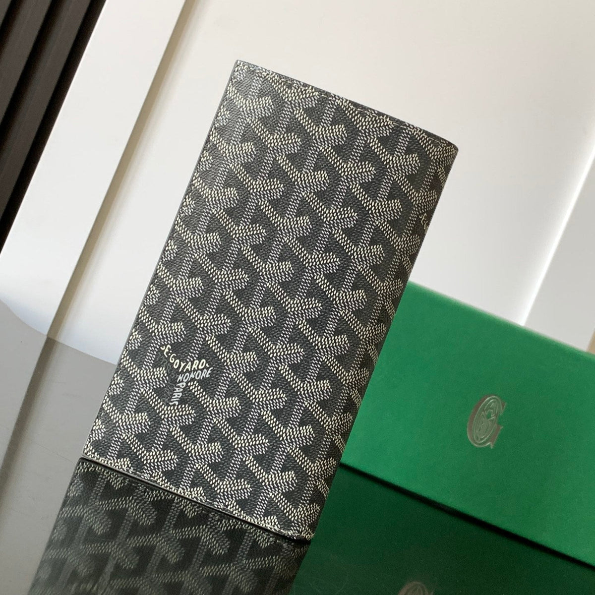 RICHELIEU CHECKBOOK WALLET 19 IN GREY GOYARDINE CANVAS AND CALFSKIN