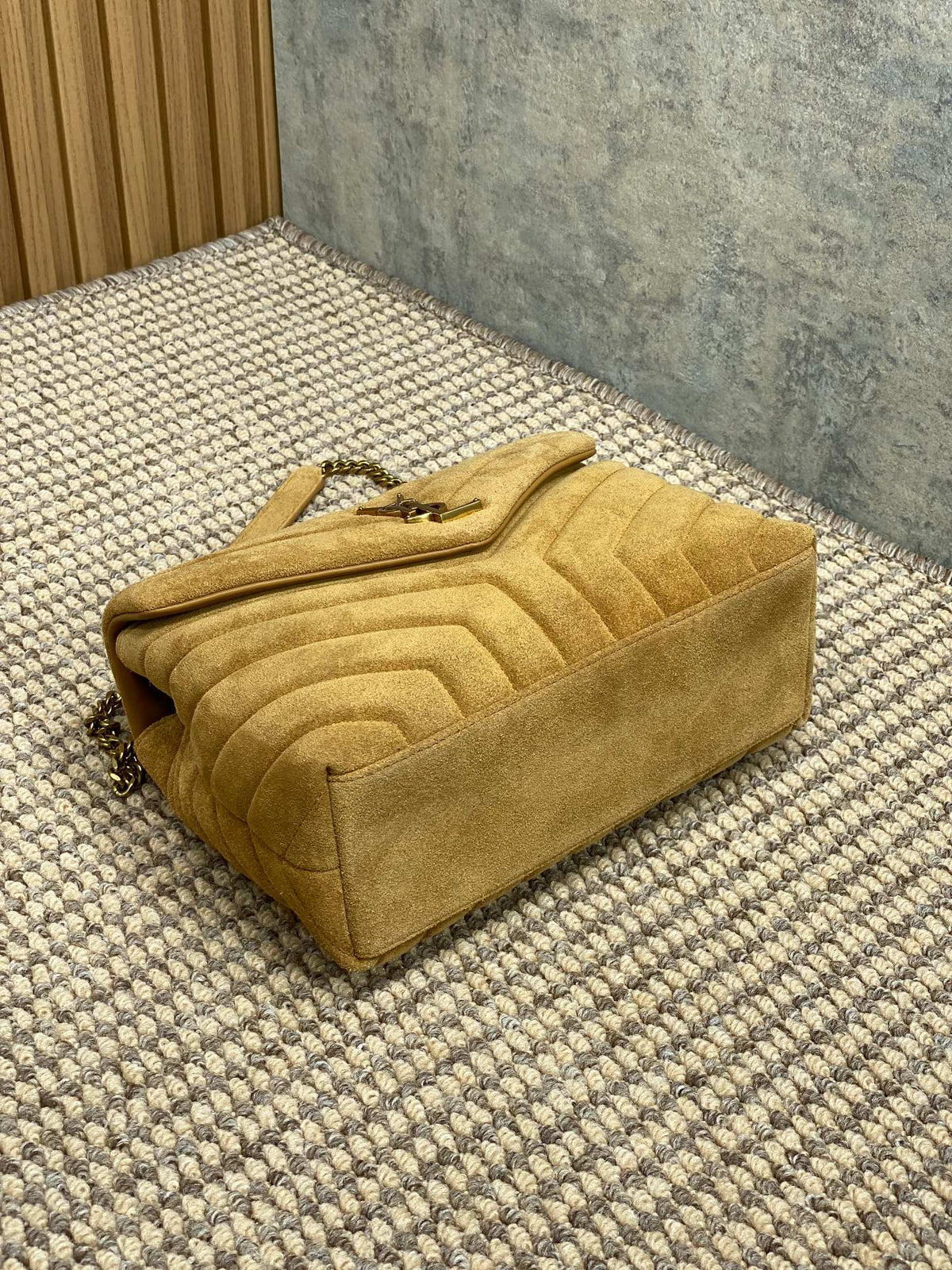LOULOU SMALL 25 IN PEANUT BROWN SUEDE COPPER HARDWARE