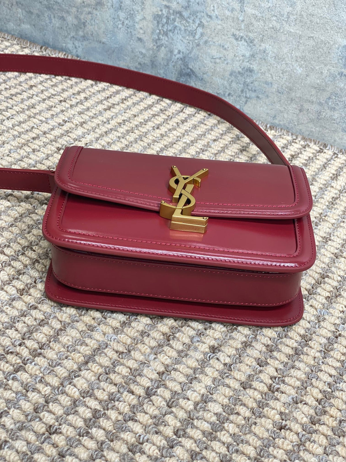 SOLFERINO SMALL SATCHEL 19 IN SCARLET RED CALFSKIN GOLD HARDWARE